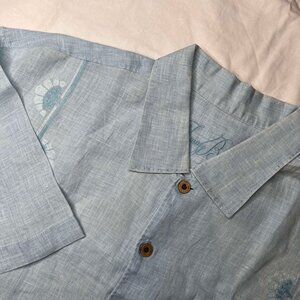 Tommy Bahama Men's Blue Floral Hawaiian 100% Linen Button Front Short Sleeve XL